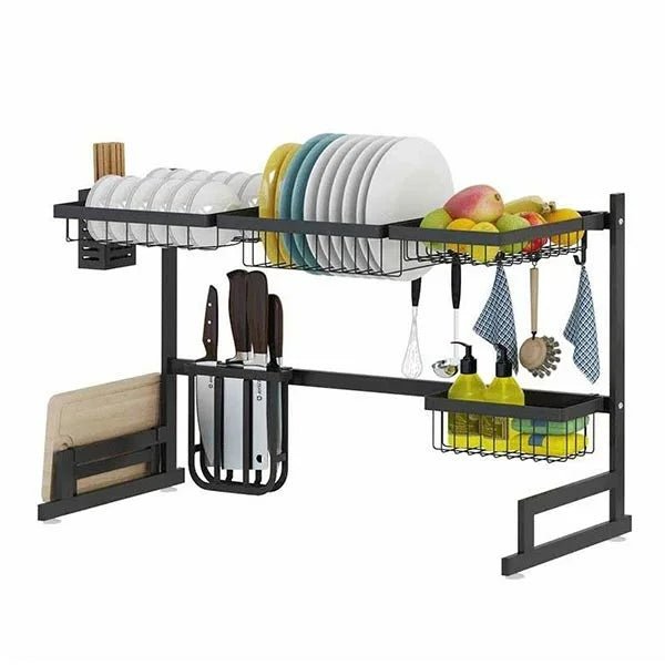 Égouttoir à Vaisselle Organiseur Sur Évier Multi - usages Étagère Pour Cuisine Noir - Homex Market