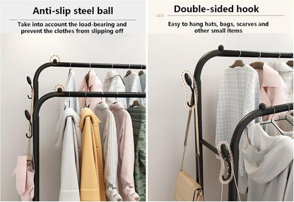 Cintre acier double avec 2 étagère à chaussures et roulettes