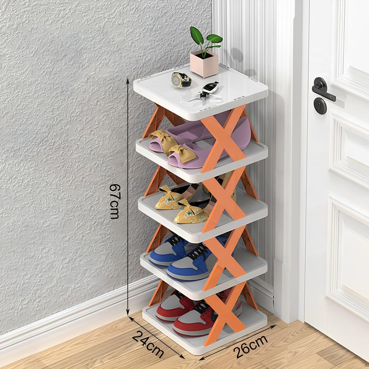 Étagère à chaussures pliable étroite avec 5 niveaux - En plastique