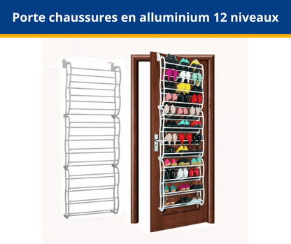 Porte chaussures en alluminium 12 niveaux, 36 paires