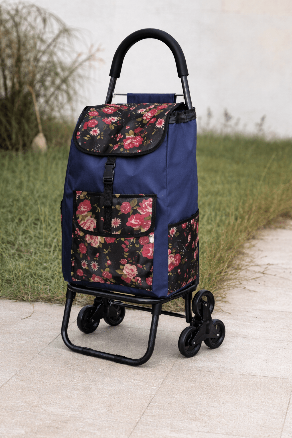 Chariot de courses 6 roues robuste multipoches - Bleu - Homex Market