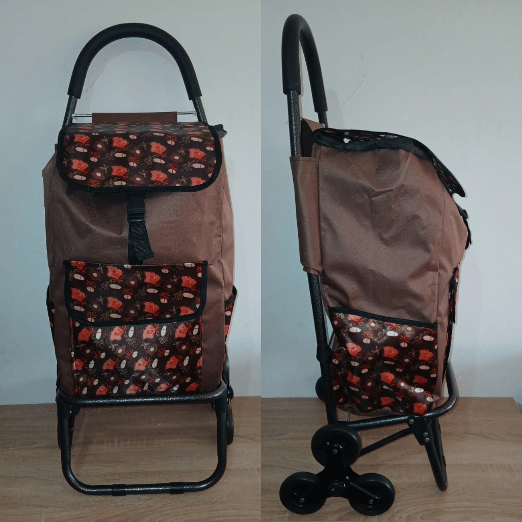 Chariot de courses 6 roues robuste multipoches - Marron - Homex Market