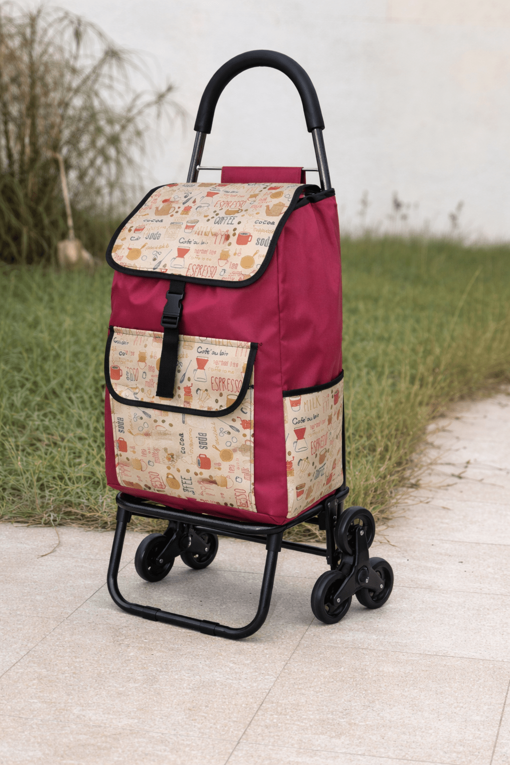 Chariot de courses 6 roues robuste multipoches - rouge - Homex Market