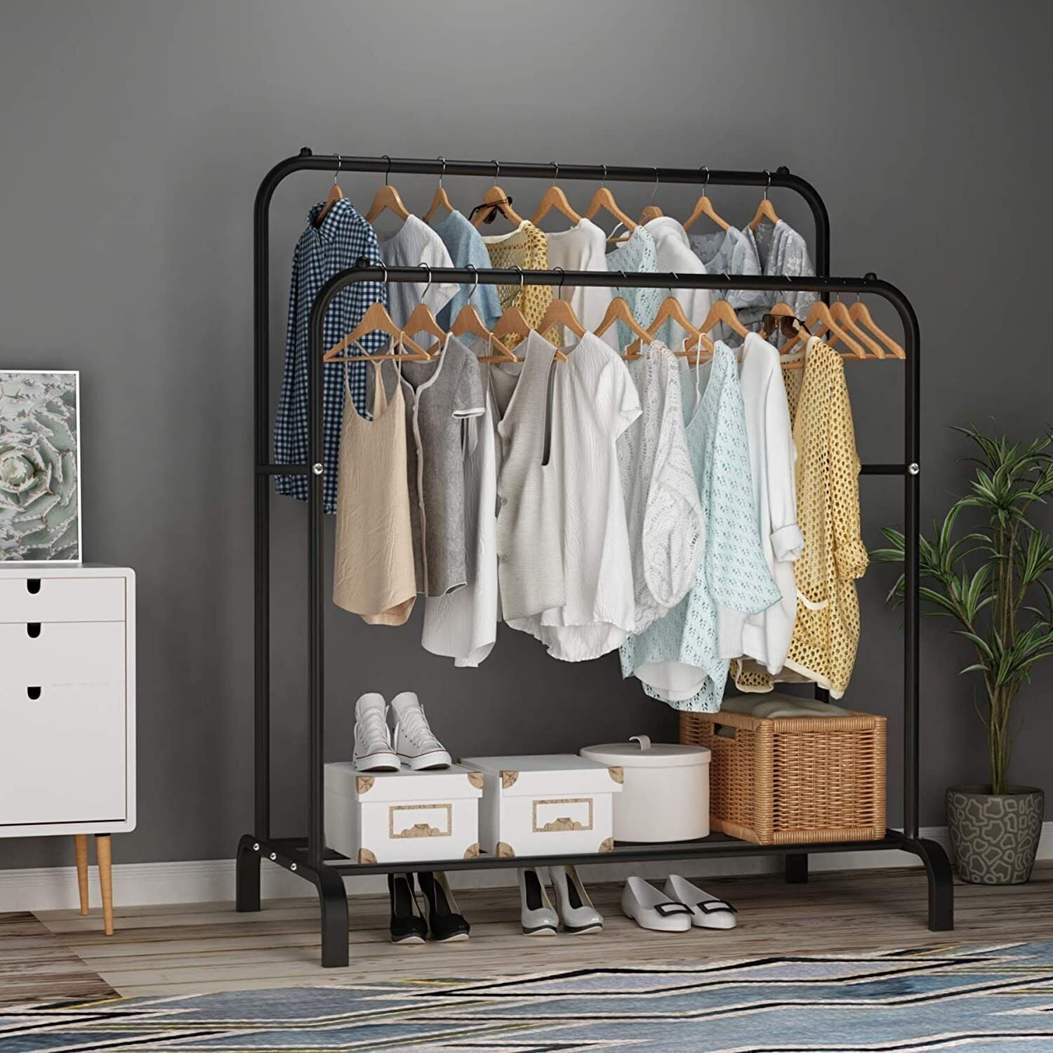 Cintre acier double avec étagère à chaussures - Homex Market