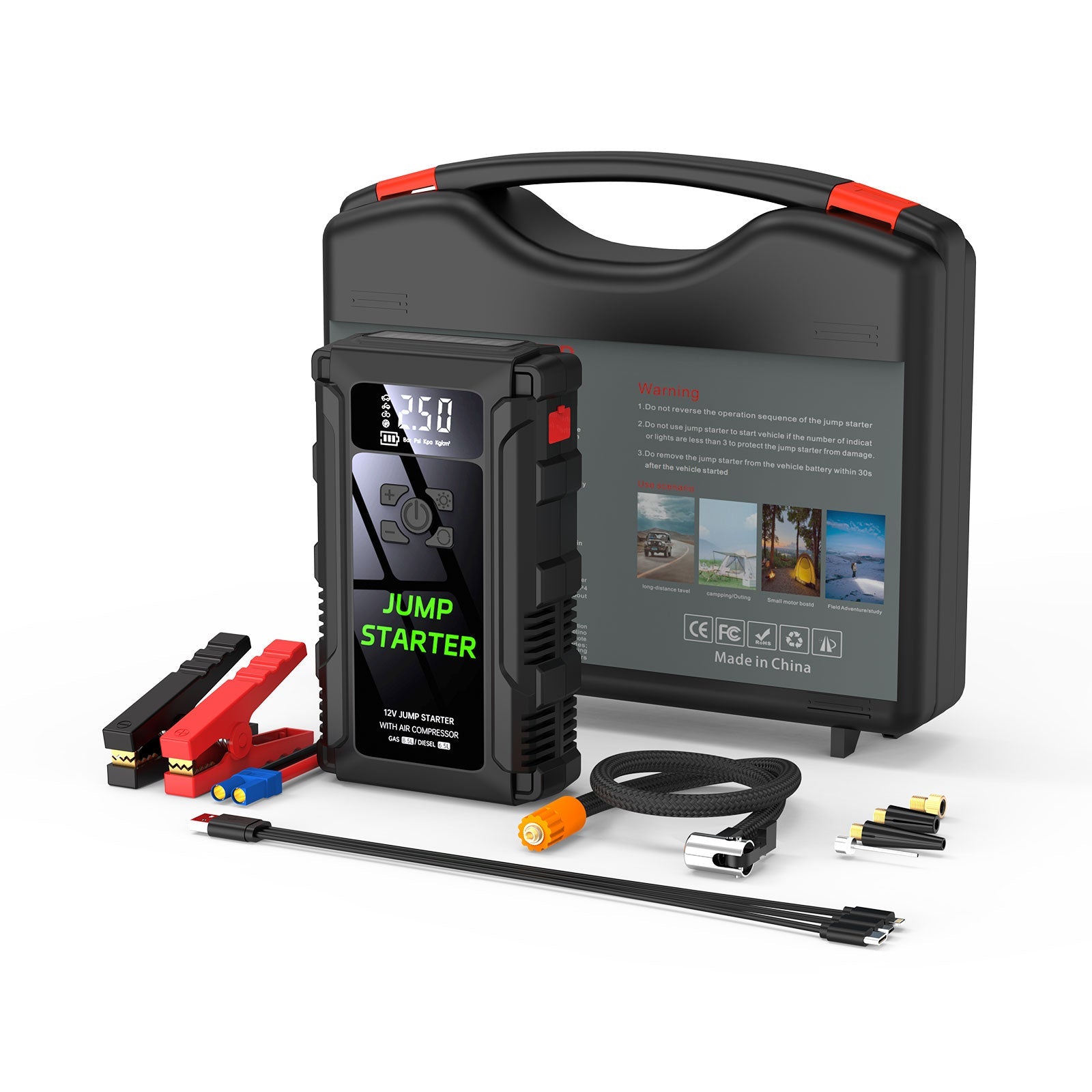 Démarreur de saut de voiture - gonfleur pneu portable K09 12 V - Homex Market