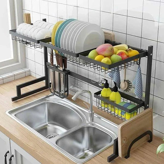 Égouttoir à Vaisselle Organiseur Sur Évier Multi - usages Étagère Pour Cuisine Noir - Homex Market