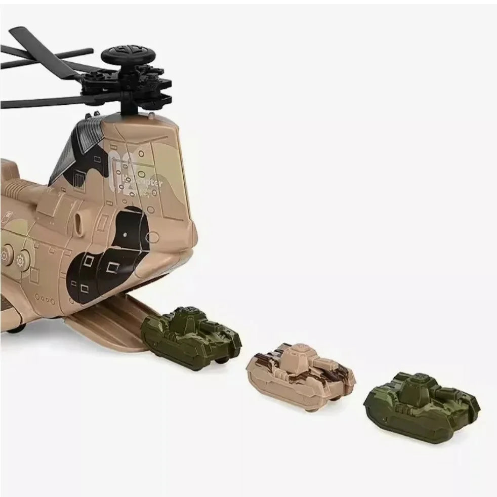 Hélicoptère Militaire avec 3 chars à roues