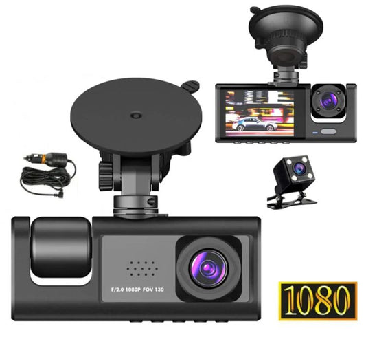 Caméra de Tableau de Bord à 3 Canaux, Image Haute Définition 1080P, Caméra de Voiture Grand Angle 170°+120°, Enregistreur de Conduite de Voiture Triple à Trois Voies
