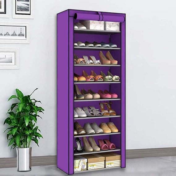 Meuble à Chaussures en Tissu 9 Niveaux Violet - Homex Market