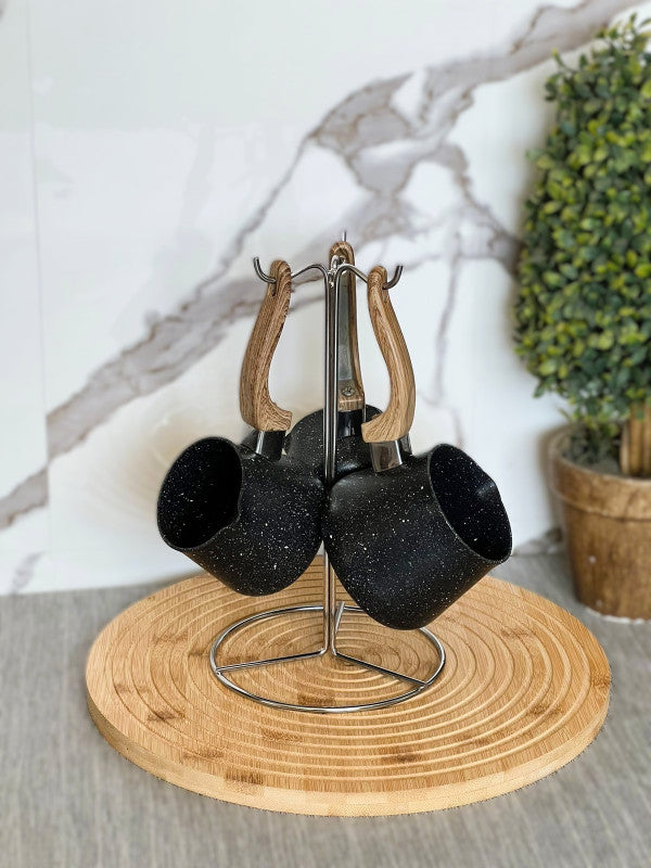 Série de 3 Pots à Café Turc Zazwa OMS en Granite avec Support