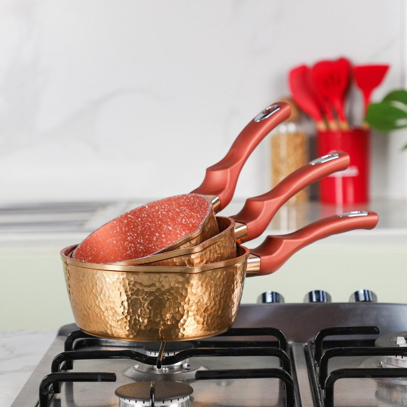 Série de 3 Casseroles en Granite avec Revêtement Cuivré