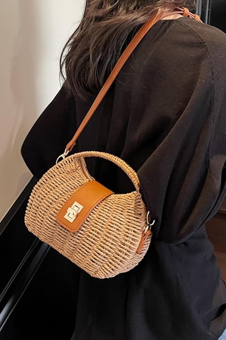 Sac rond en paille tressée avec bandoulière élégante - Homex Market