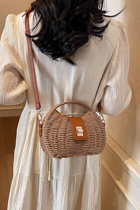 Sac rond en paille tressée avec bandoulière élégante - Homex Market