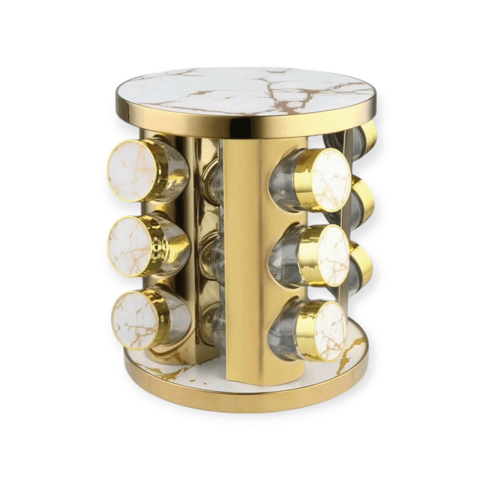 Set à Épices Rotatif Moderne – 12 Pots en Verre & Métal avec Support Doré - Homex Market
