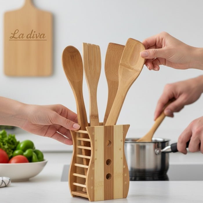Set d’Ustensiles de Cuisine en Bois Naturel - Homex Market