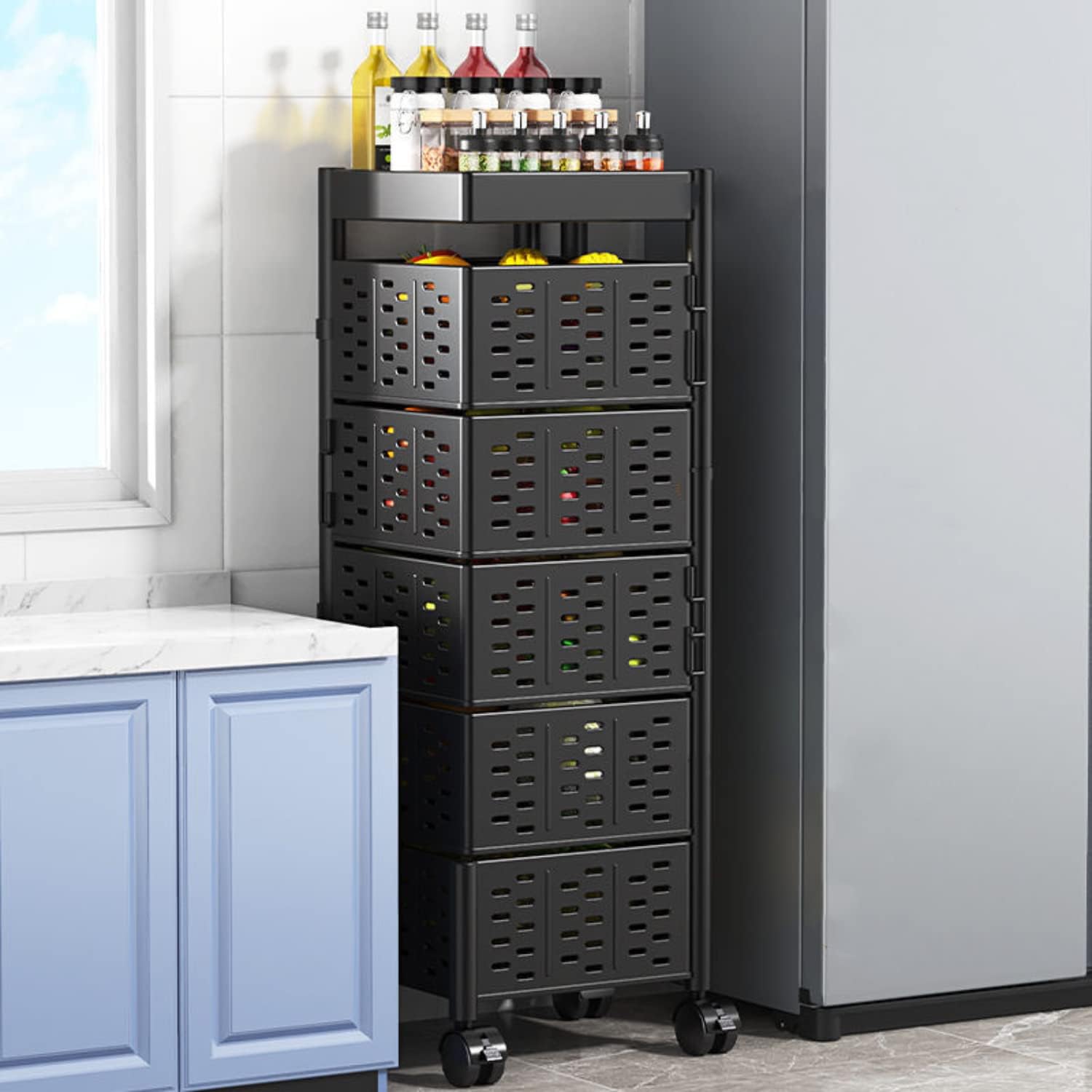 Support de rangement rotatif pour cuisine à 5 niveaux avec 4 Roues - Homex Market