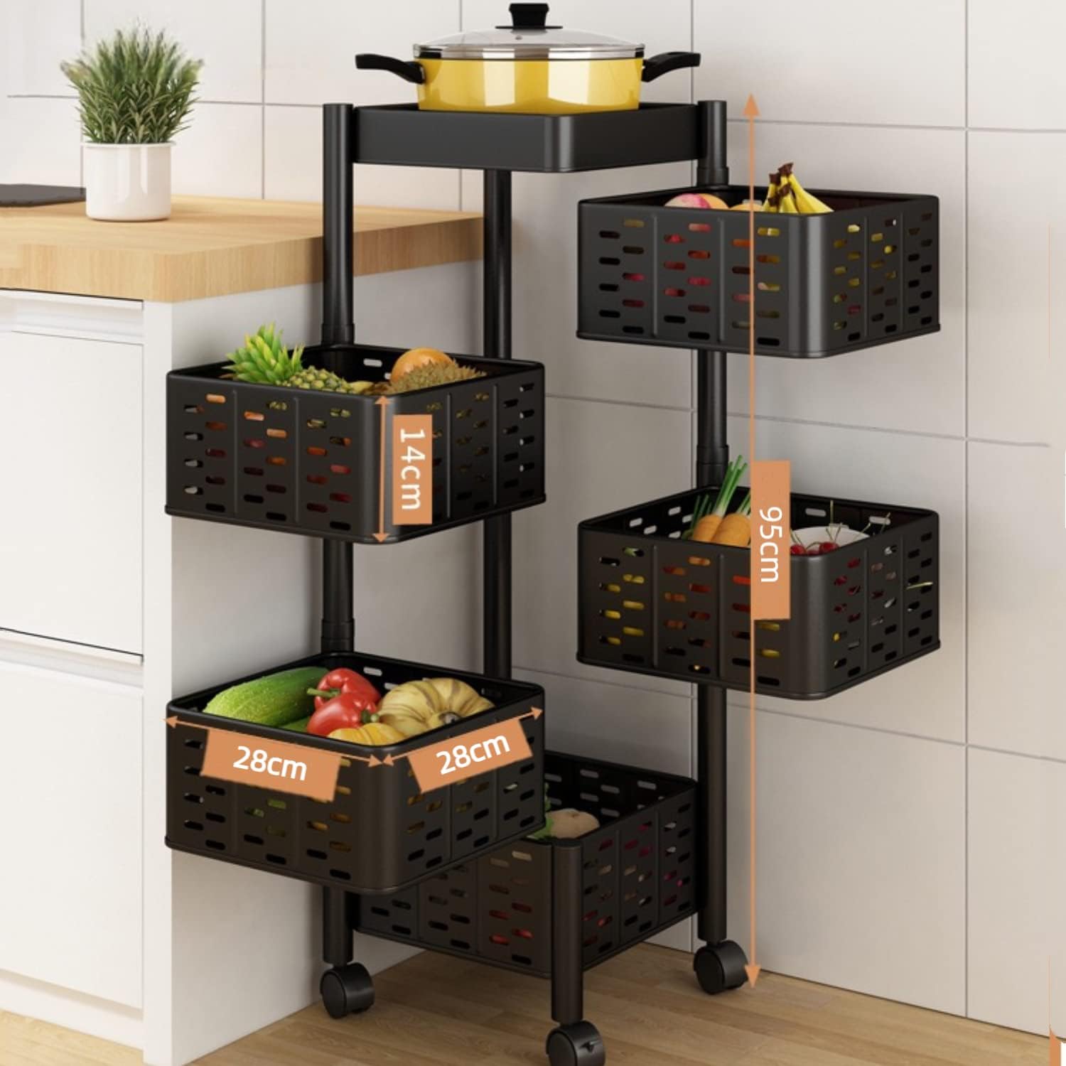 Support de rangement rotatif pour cuisine à 5 niveaux avec 4 Roues - Homex Market